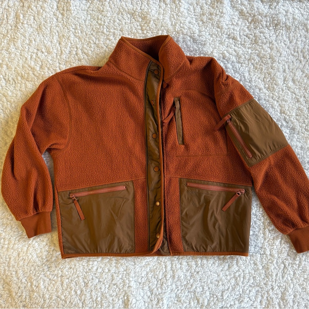 Madewell Fleece Jacket in Rust Orange, size medium